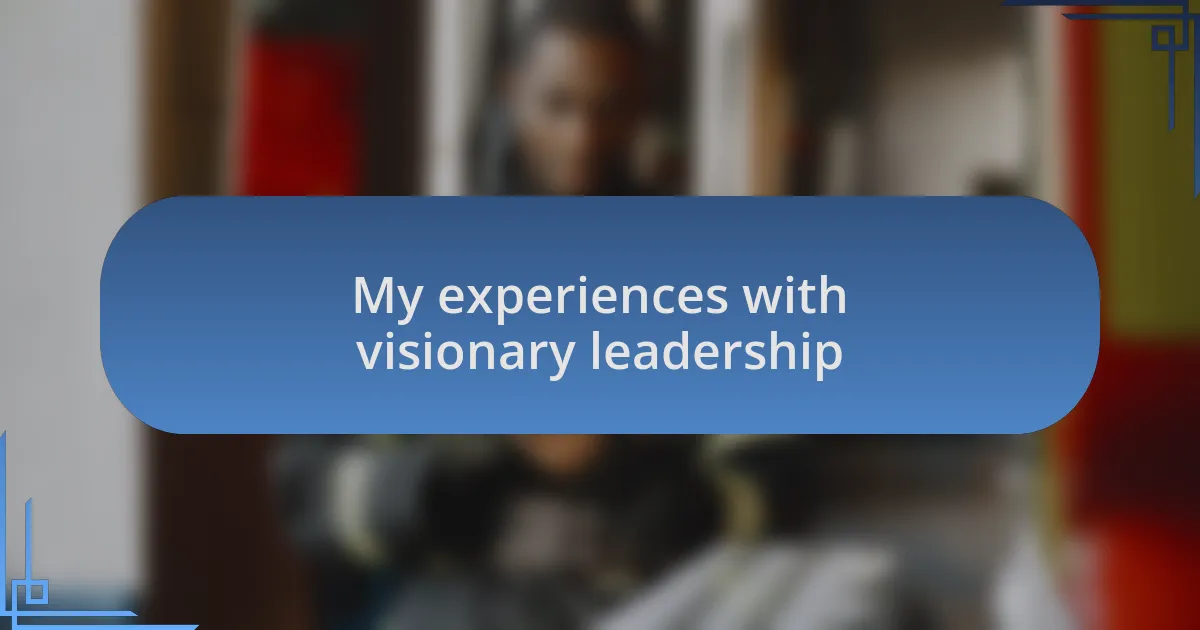 My experiences with visionary leadership